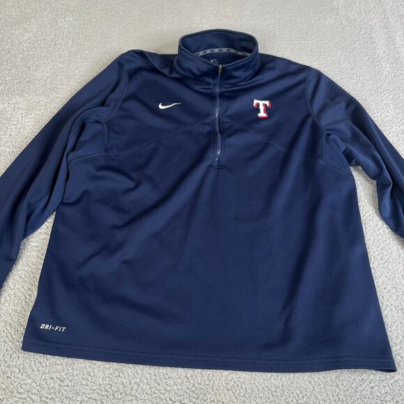 Texas Rangers Nike Jacket Mens XXL Blue 1/4 Zip Dri-Fit  Embroidered Sweater - Picture 1 of 14